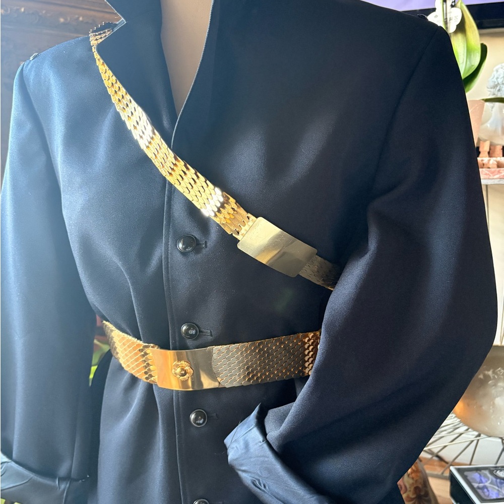 Navy Vintage Poly Blend  Blazer (Gold Metal Chain Waist & Belt Set not included)